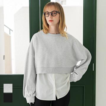 セール★2490円→1990円 ブラウス レディース スウェットセット レイヤード スウェット取り外し可能 前後差 長袖 シンプル メール便不可 24ss coca コカ