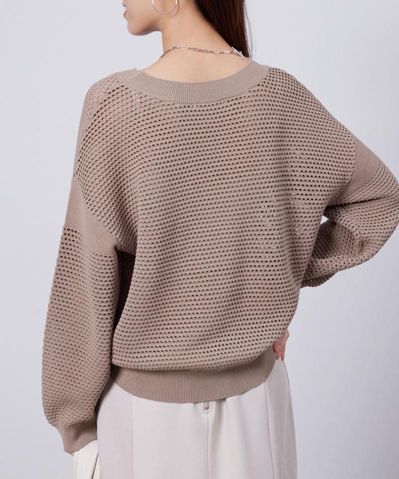 コットンメッシュニットプルオーバー