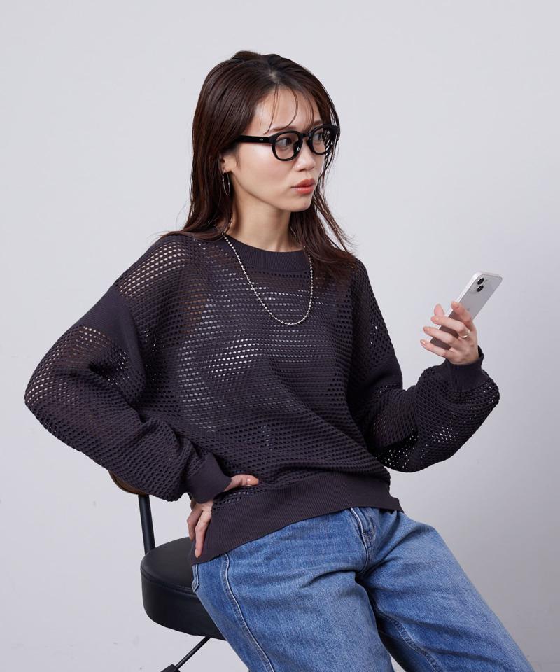 コットンメッシュニットプルオーバー