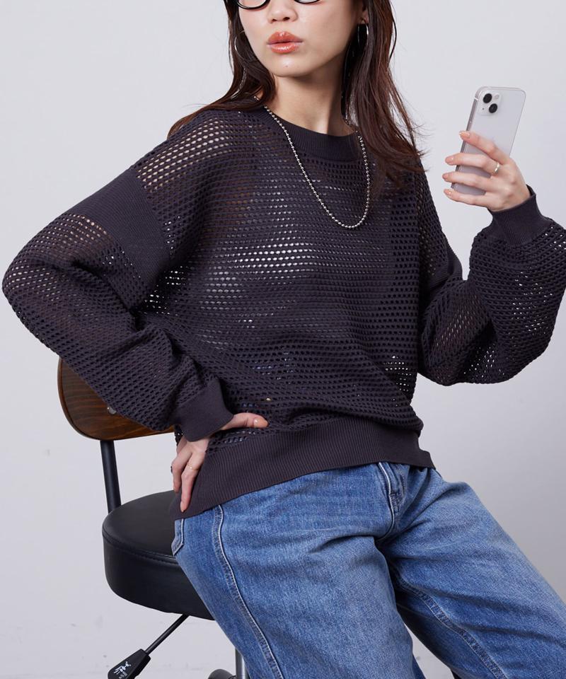 コットンメッシュニットプルオーバー