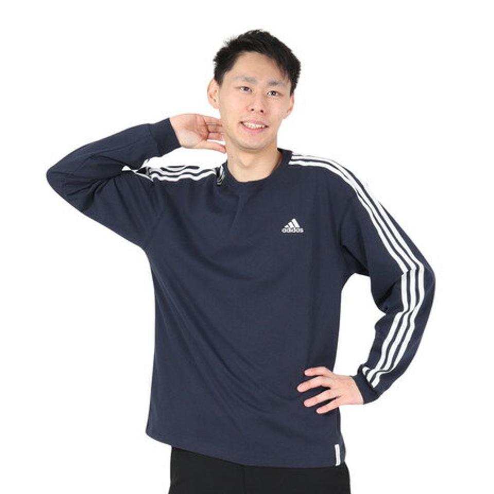 アディダス（adidas）（メンズ）エッセンシャルズ プラス ルーズフィット スリーストライプスTシャツ 長袖 KWE93-JF3908 ロンT