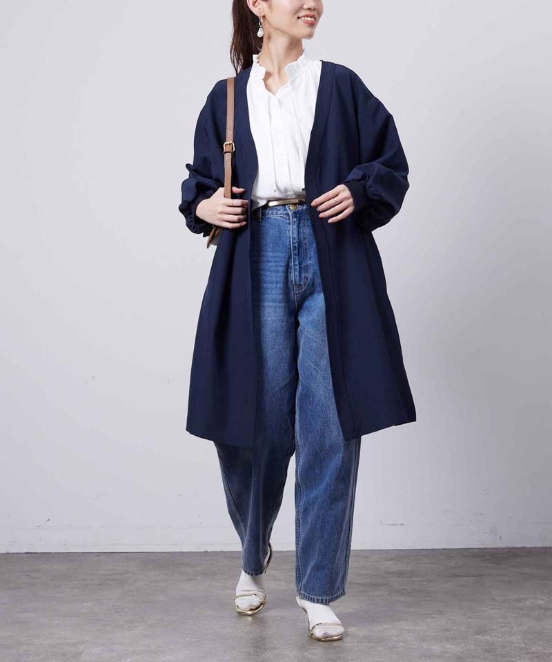 袖口リブ着流しコート