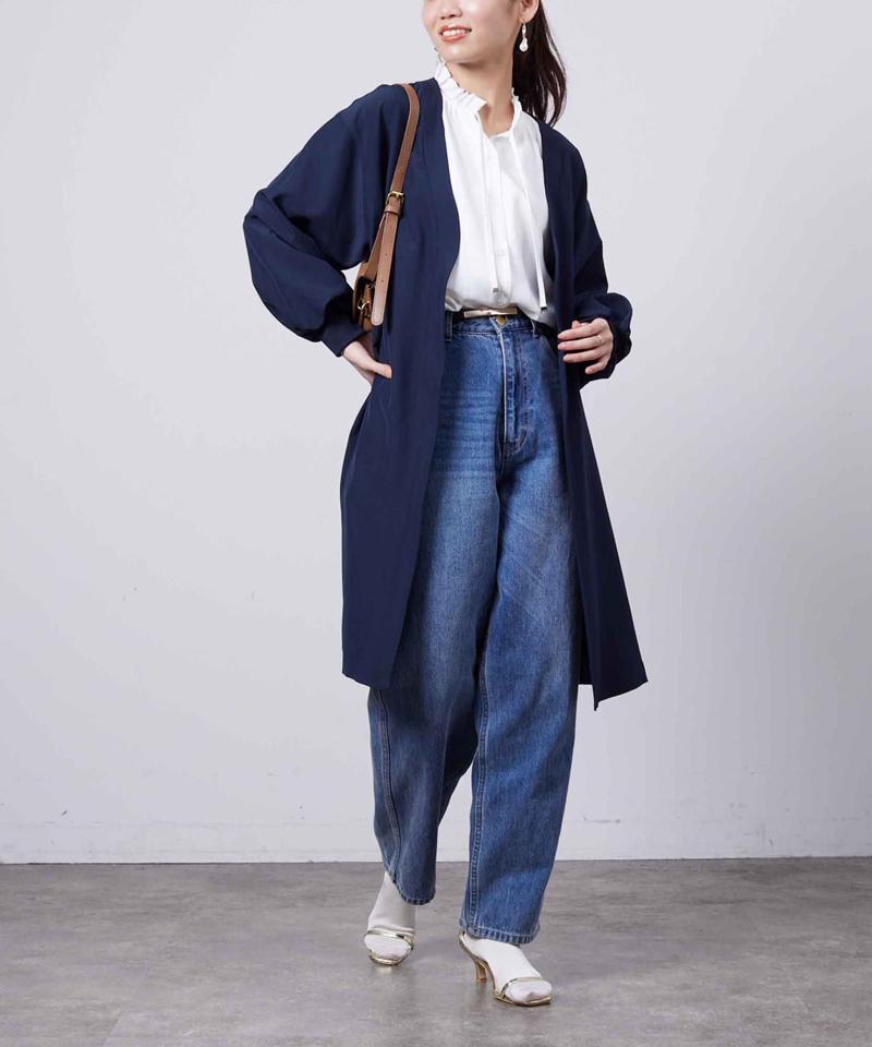 袖口リブ着流しコート