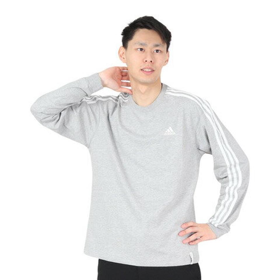 アディダス（adidas）（メンズ）エッセンシャルズ プラス ルーズフィット スリーストライプス長袖Tシャツ KWE93-JF3909