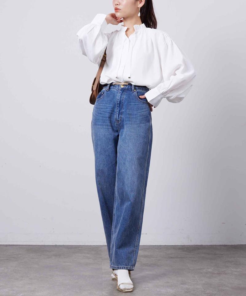 ネックフリル肩ギャザーブラウス