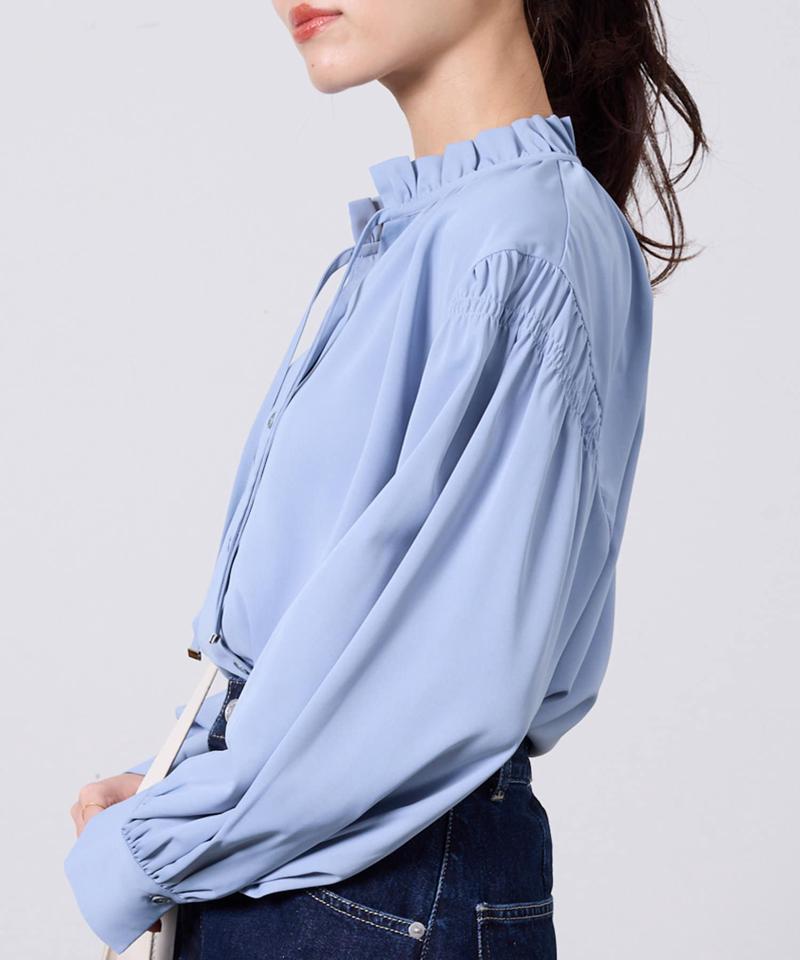 ネックフリル肩ギャザーブラウス