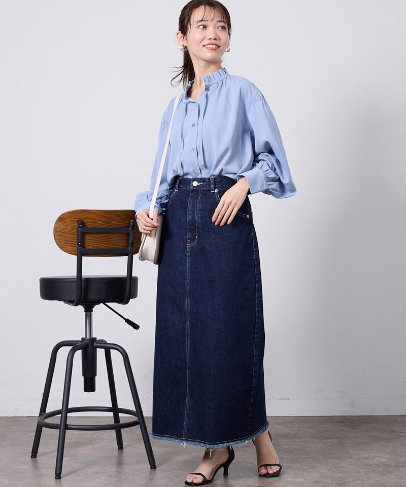 ネックフリル肩ギャザーブラウス