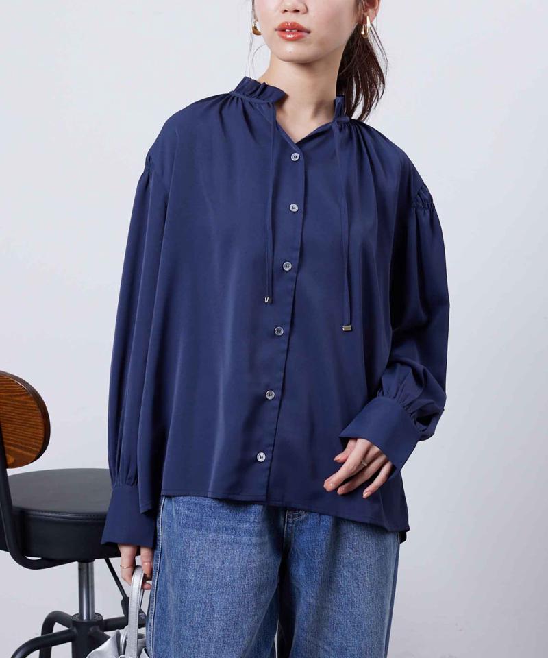 ネックフリル肩ギャザーブラウス