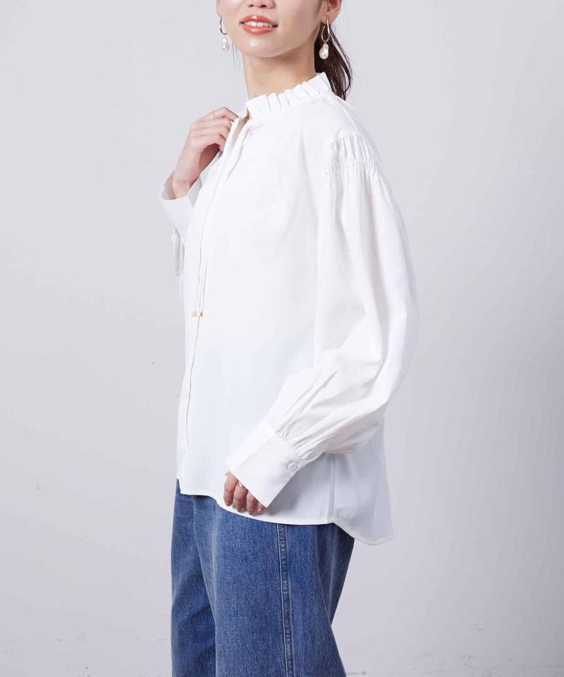 ネックフリル肩ギャザーブラウス