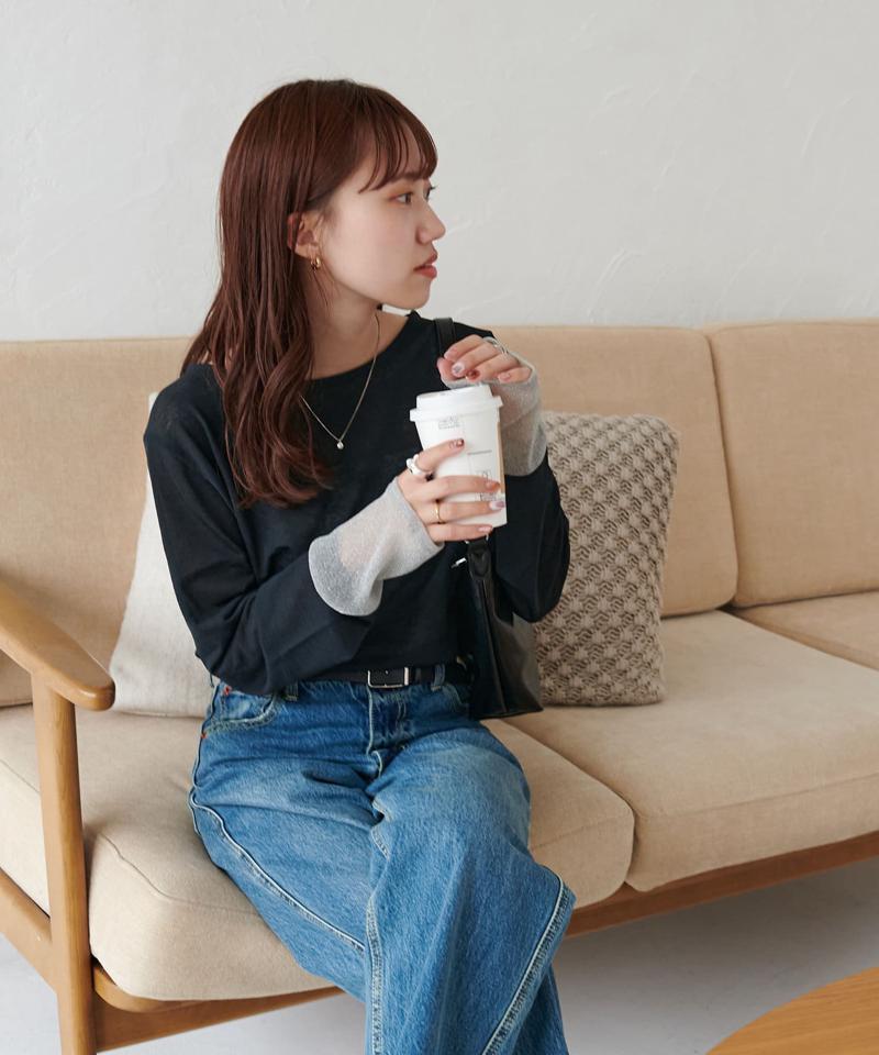 【万能インナー】ラメシアー袖切替プルオーバー《WEB限定》