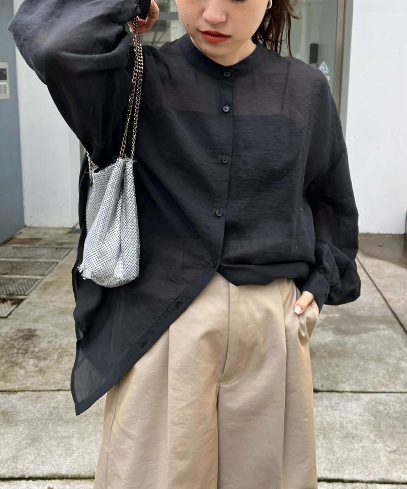 【累計販売数１万枚突破/程よい透け感】シアーバンドカラーシャツ