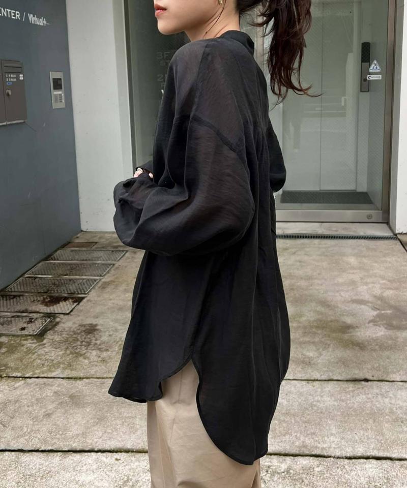 【累計販売数１万枚突破/程よい透け感】シアーバンドカラーシャツ