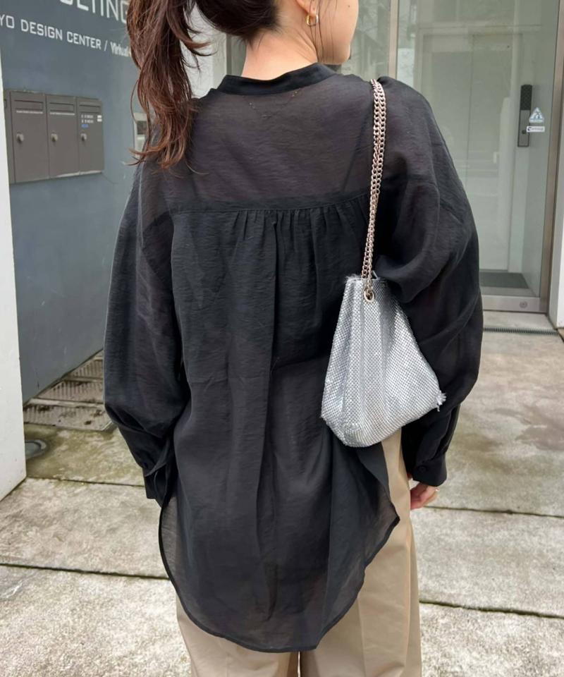 【累計販売数１万枚突破/程よい透け感】シアーバンドカラーシャツ