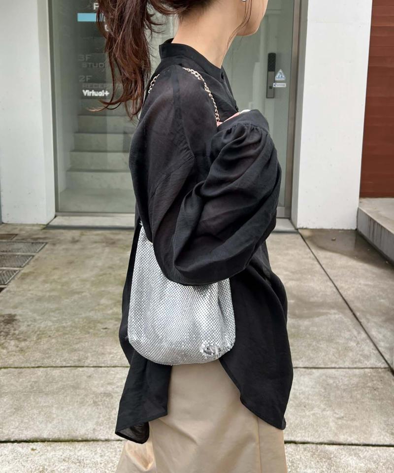 【累計販売数１万枚突破/程よい透け感】シアーバンドカラーシャツ