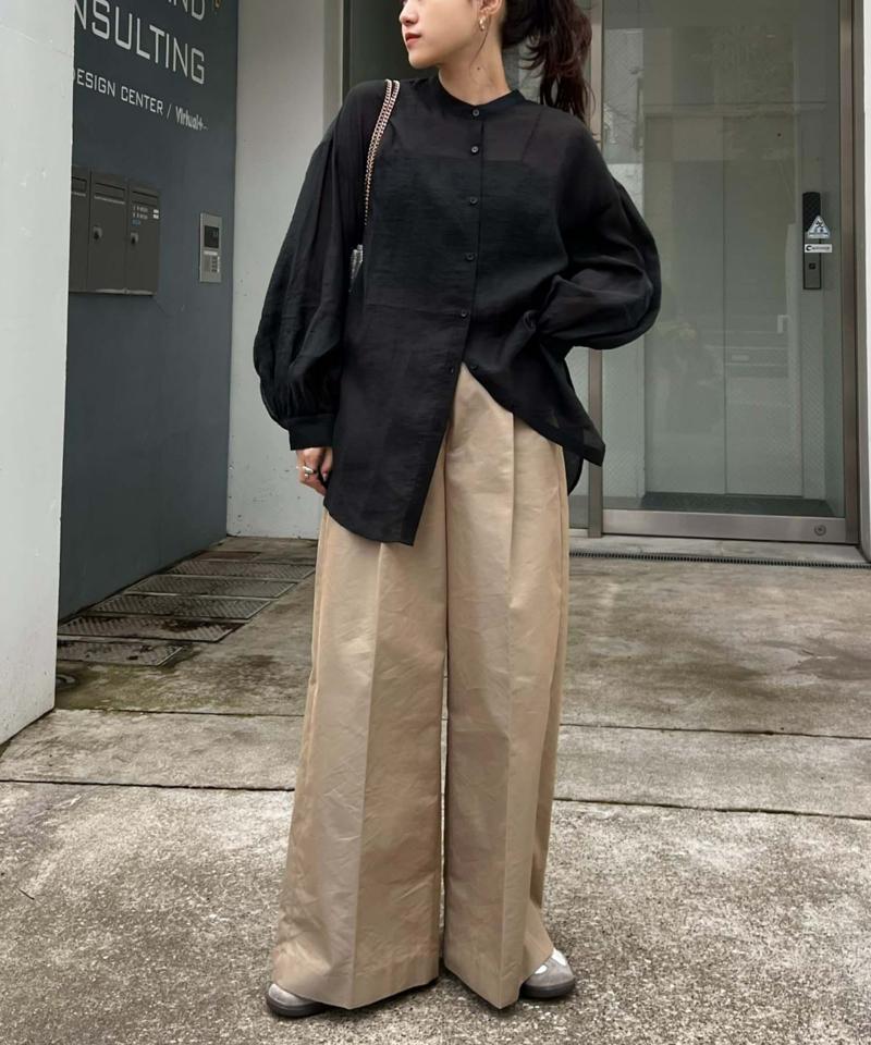 【累計販売数１万枚突破/程よい透け感】シアーバンドカラーシャツ