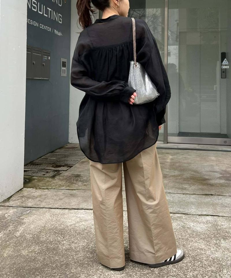 【累計販売数１万枚突破/程よい透け感】シアーバンドカラーシャツ