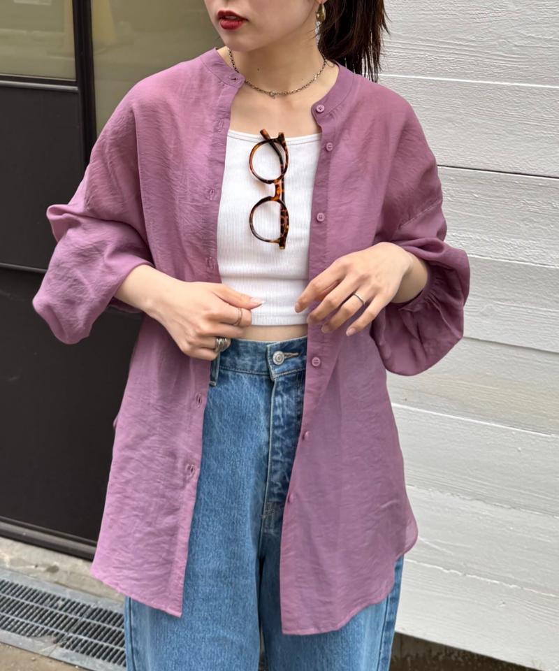 【累計販売数１万枚突破/程よい透け感】シアーバンドカラーシャツ