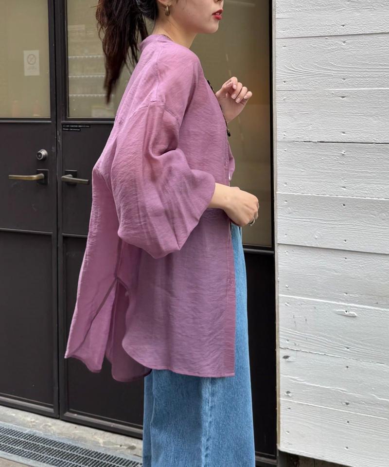 【累計販売数１万枚突破/程よい透け感】シアーバンドカラーシャツ