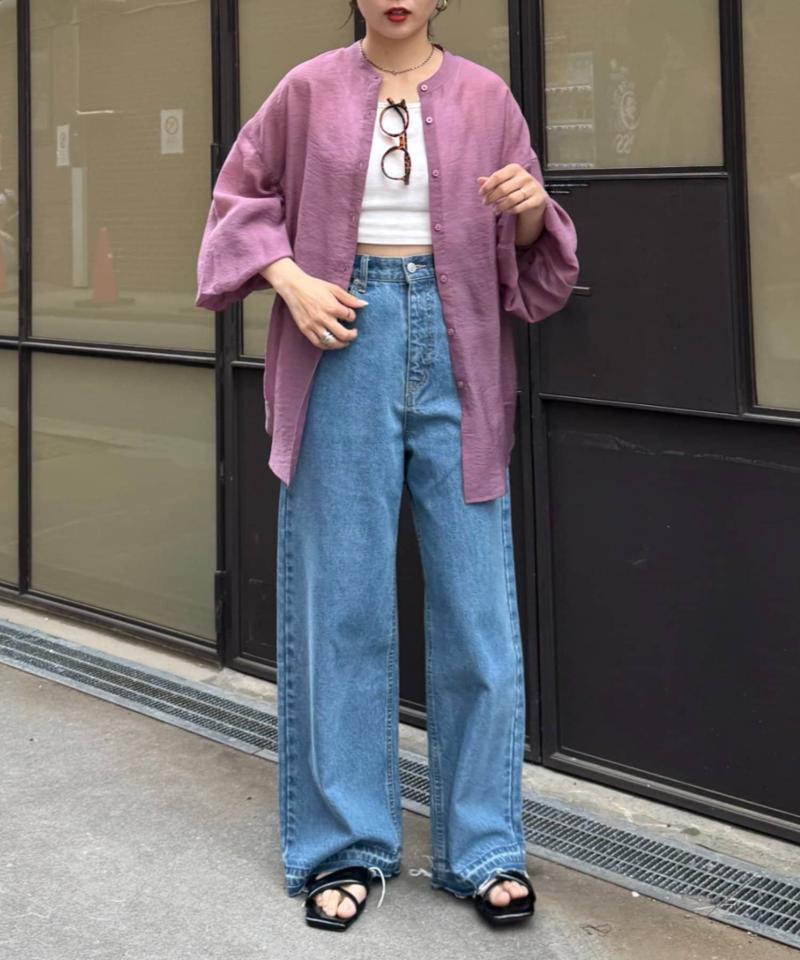 【累計販売数１万枚突破/程よい透け感】シアーバンドカラーシャツ