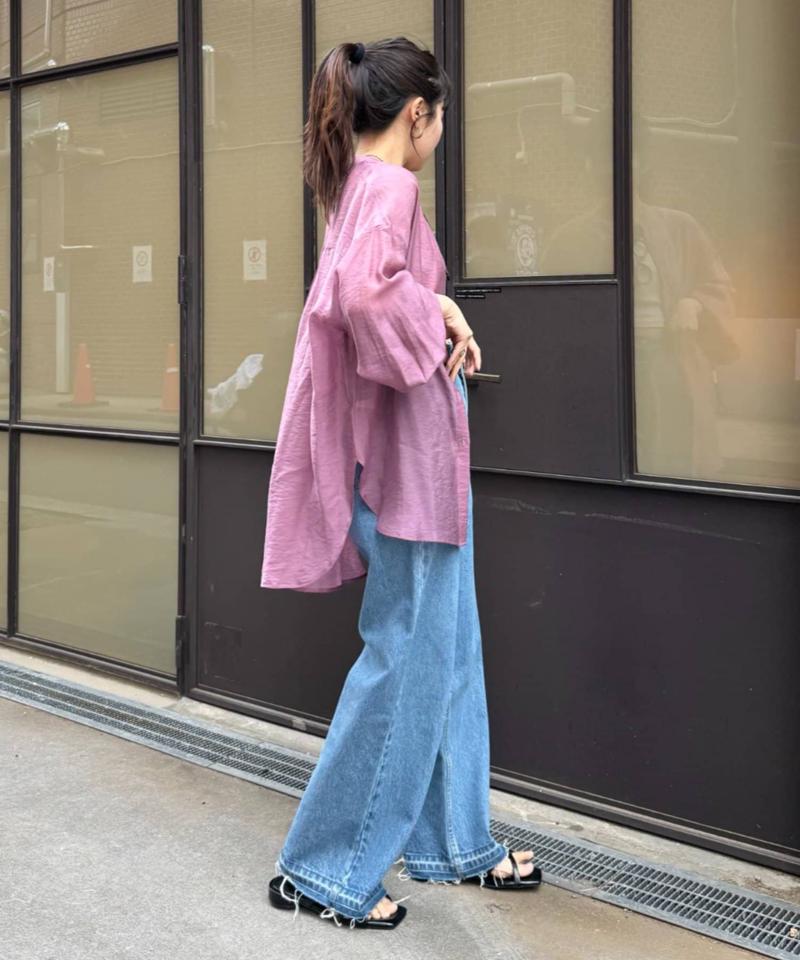 【累計販売数１万枚突破/程よい透け感】シアーバンドカラーシャツ