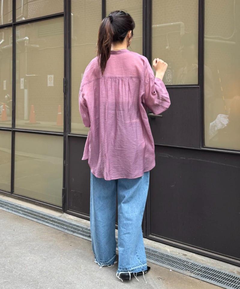 【累計販売数１万枚突破/程よい透け感】シアーバンドカラーシャツ