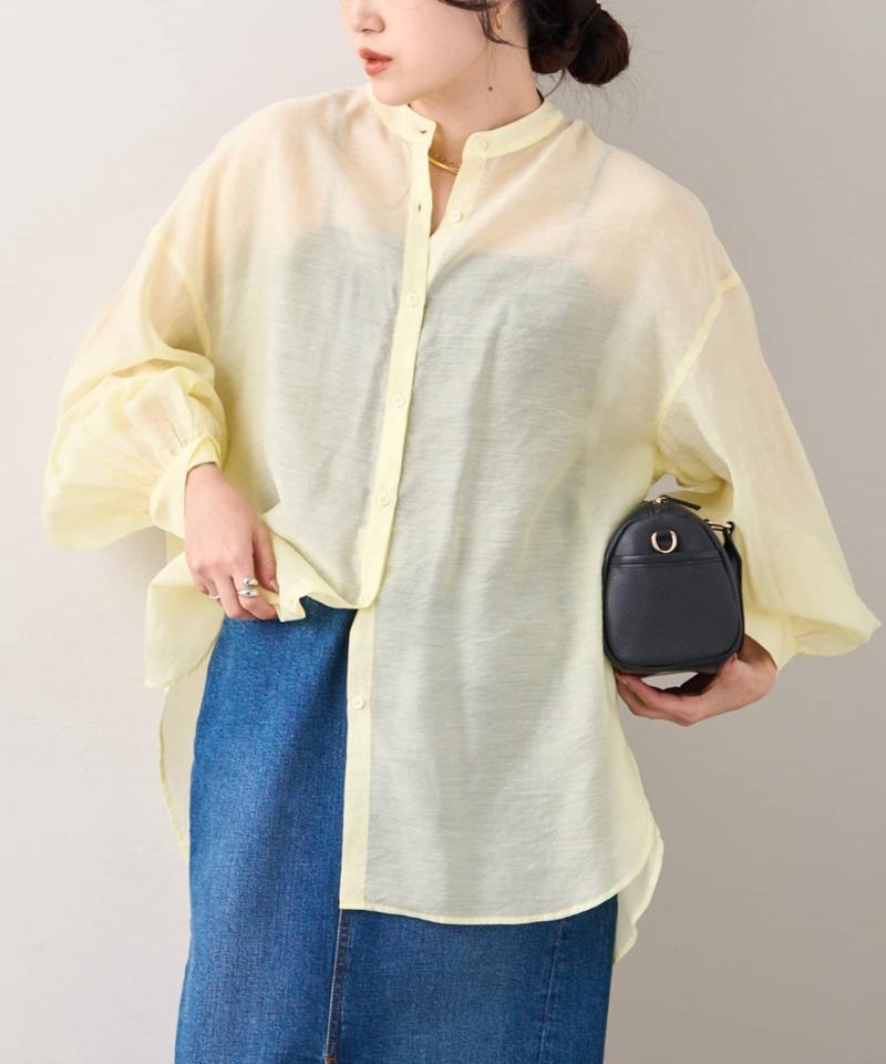 【累計販売数１万枚突破/程よい透け感】シアーバンドカラーシャツ