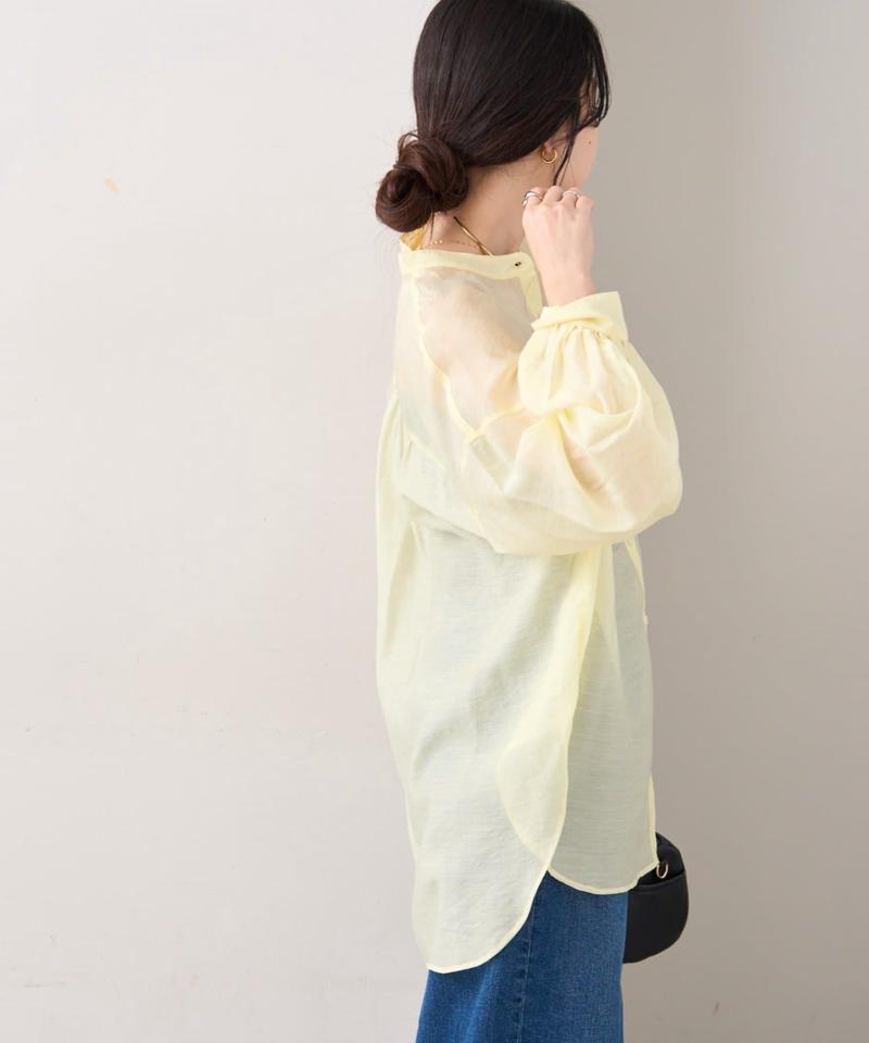 【累計販売数１万枚突破/程よい透け感】シアーバンドカラーシャツ