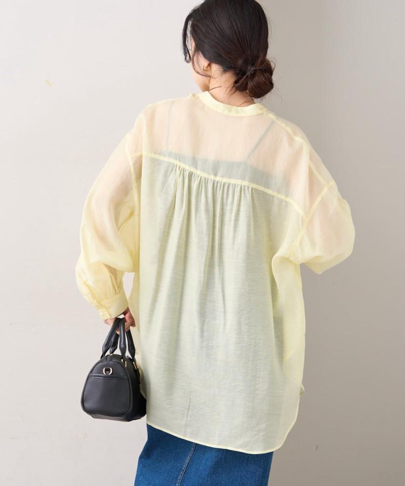 【累計販売数１万枚突破/程よい透け感】シアーバンドカラーシャツ