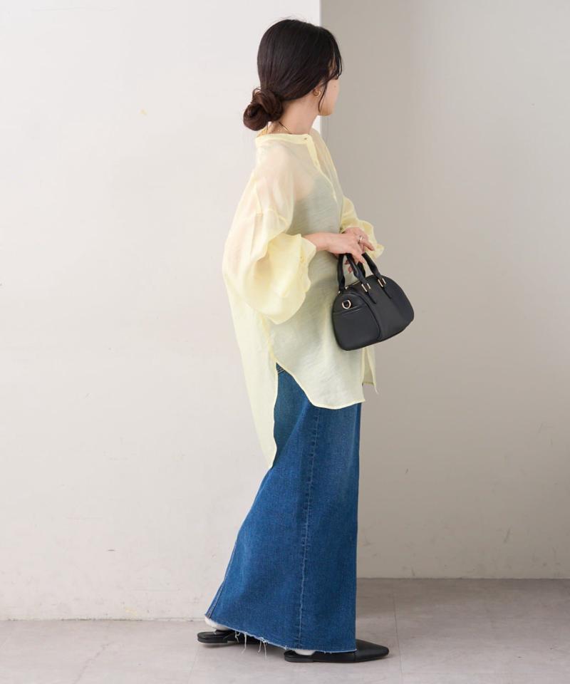 【累計販売数１万枚突破/程よい透け感】シアーバンドカラーシャツ