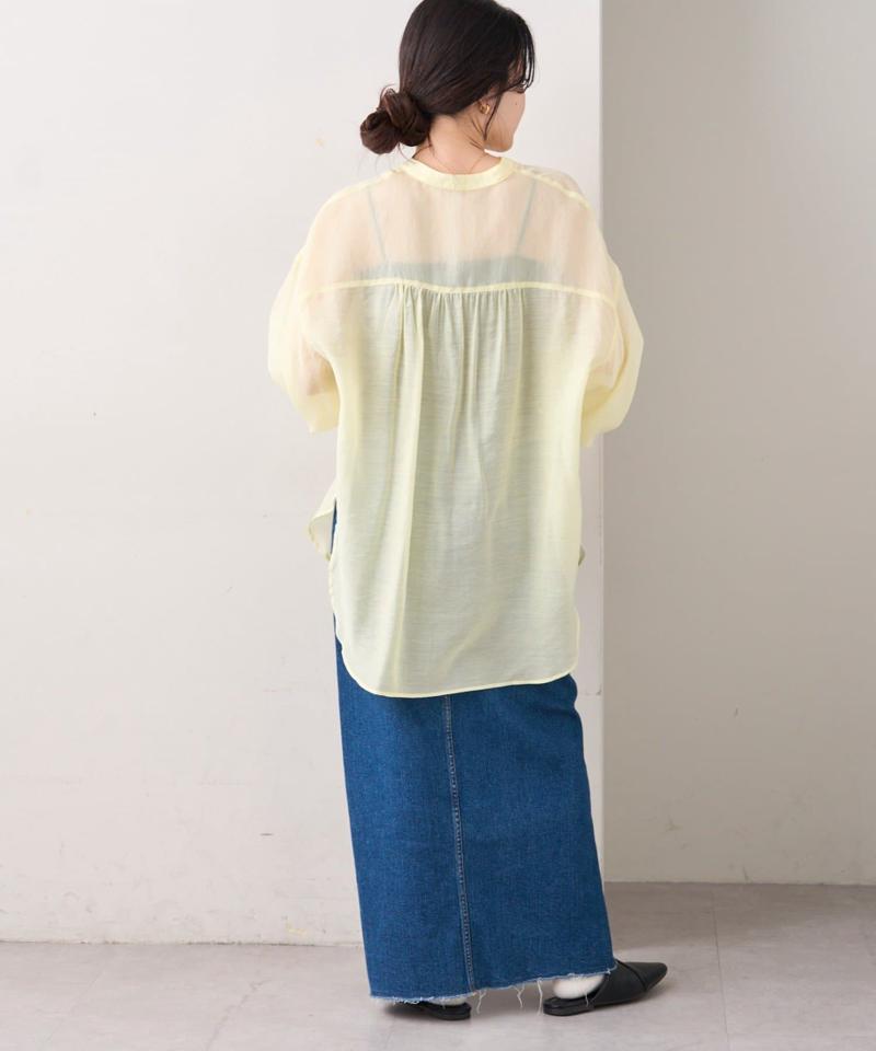 【累計販売数１万枚突破/程よい透け感】シアーバンドカラーシャツ