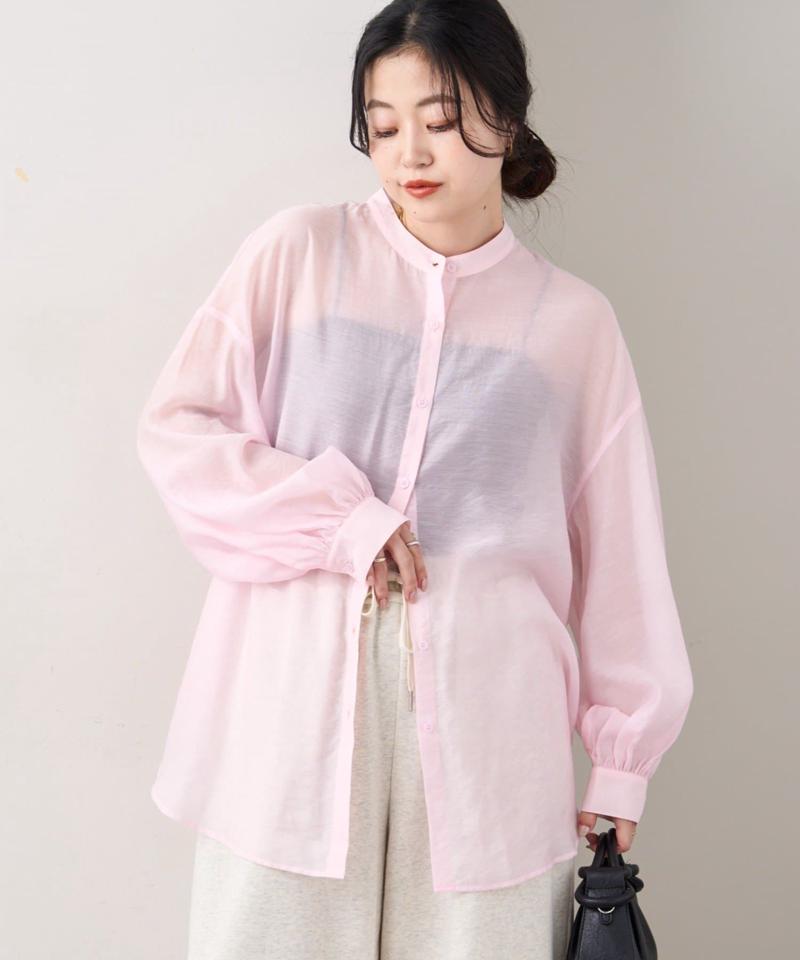 【累計販売数１万枚突破/程よい透け感】シアーバンドカラーシャツ