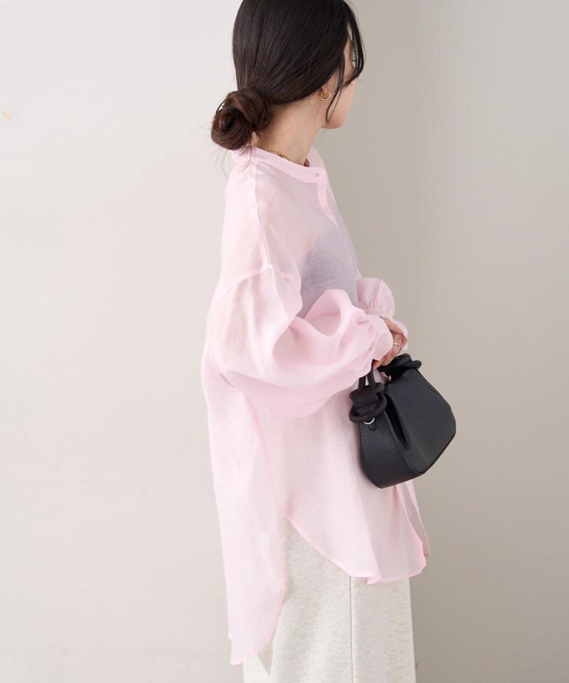 【累計販売数１万枚突破/程よい透け感】シアーバンドカラーシャツ