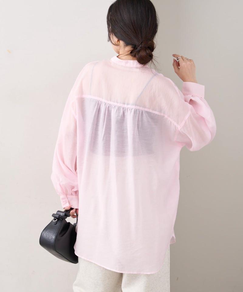 【累計販売数１万枚突破/程よい透け感】シアーバンドカラーシャツ