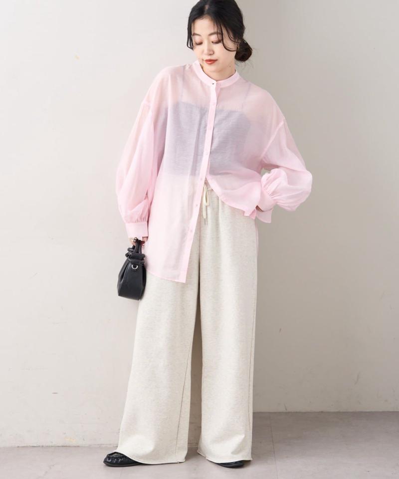 【累計販売数１万枚突破/程よい透け感】シアーバンドカラーシャツ