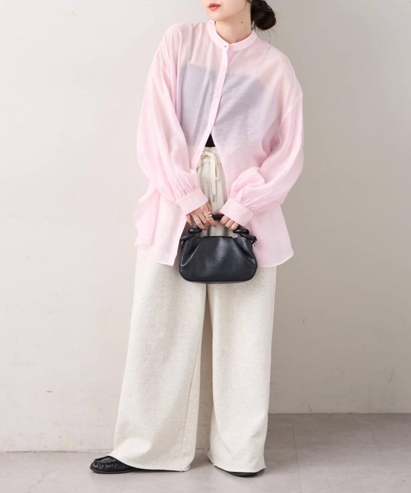 【累計販売数１万枚突破/程よい透け感】シアーバンドカラーシャツ