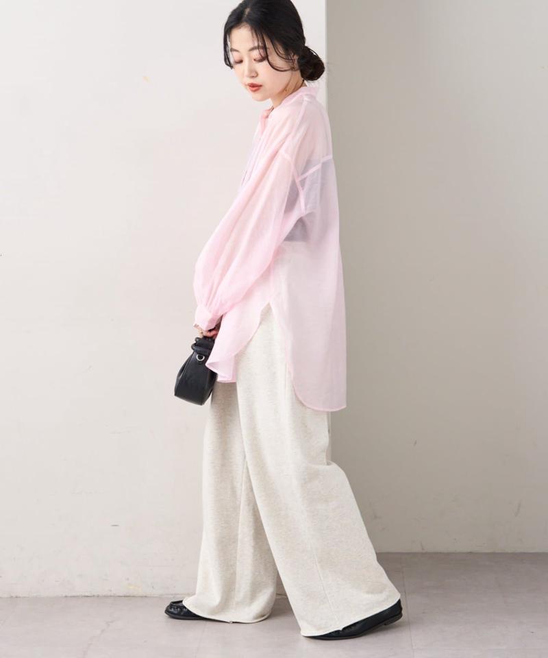 【累計販売数１万枚突破/程よい透け感】シアーバンドカラーシャツ