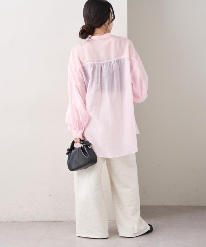 【累計販売数１万枚突破/程よい透け感】シアーバンドカラーシャツ