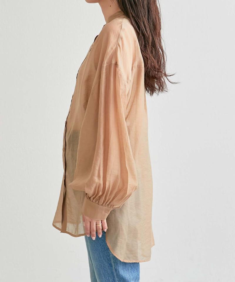 【累計販売数１万枚突破/程よい透け感】シアーバンドカラーシャツ