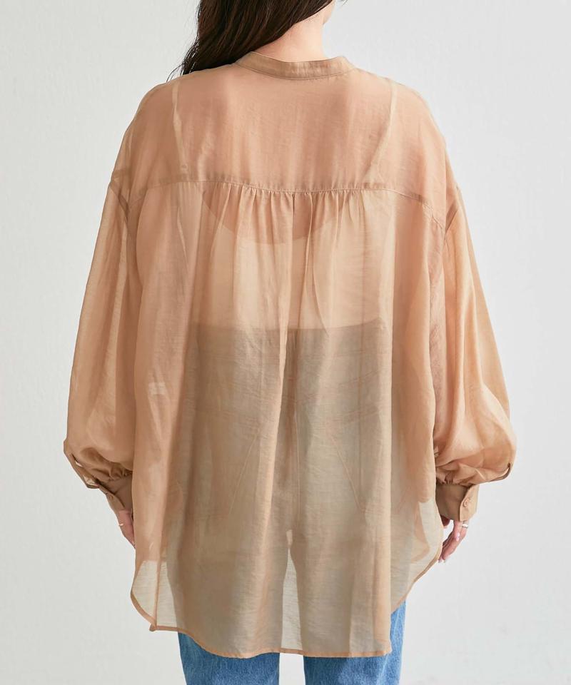 【累計販売数１万枚突破/程よい透け感】シアーバンドカラーシャツ