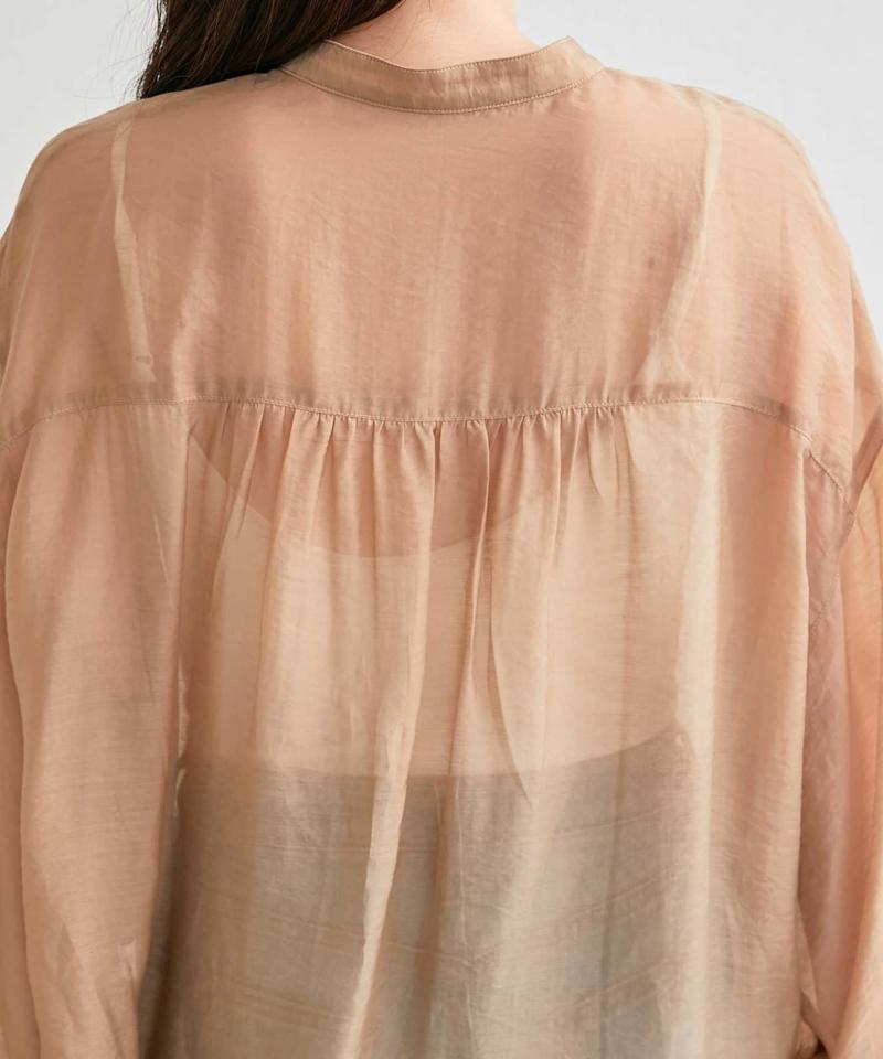 【累計販売数１万枚突破/程よい透け感】シアーバンドカラーシャツ