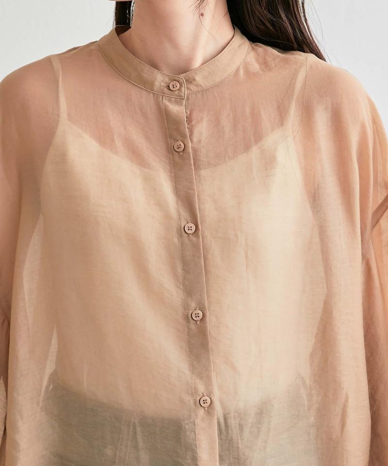 【累計販売数１万枚突破/程よい透け感】シアーバンドカラーシャツ