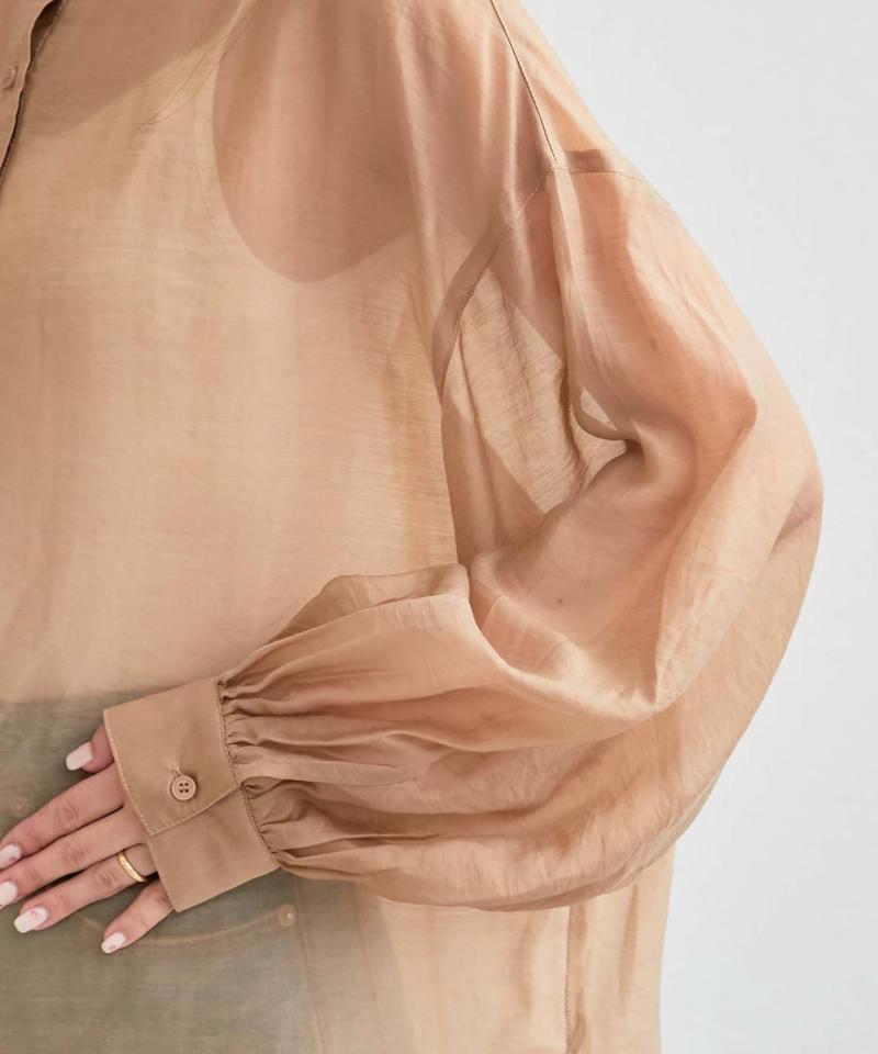 【累計販売数１万枚突破/程よい透け感】シアーバンドカラーシャツ