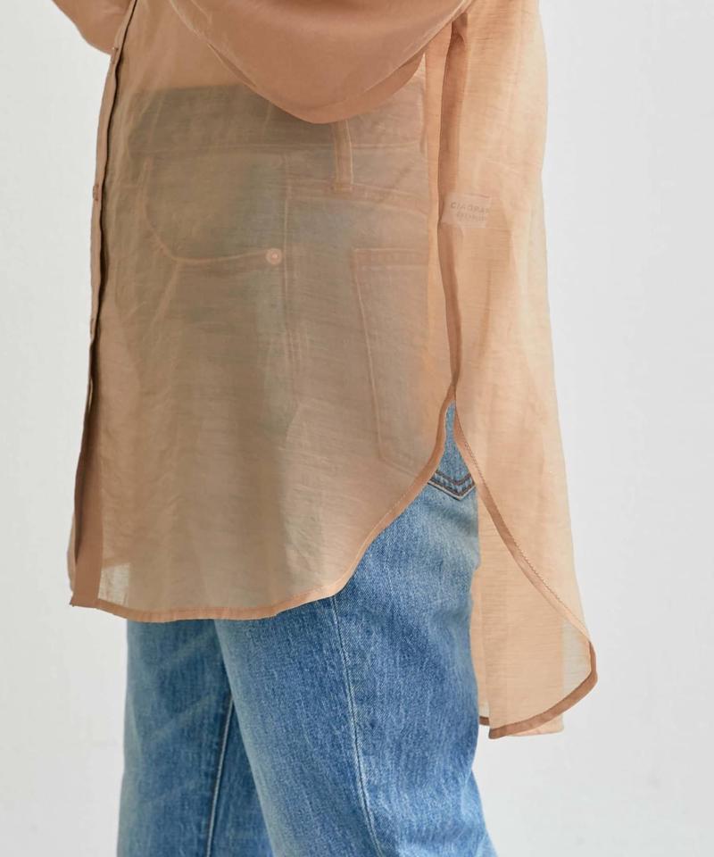 【累計販売数１万枚突破/程よい透け感】シアーバンドカラーシャツ