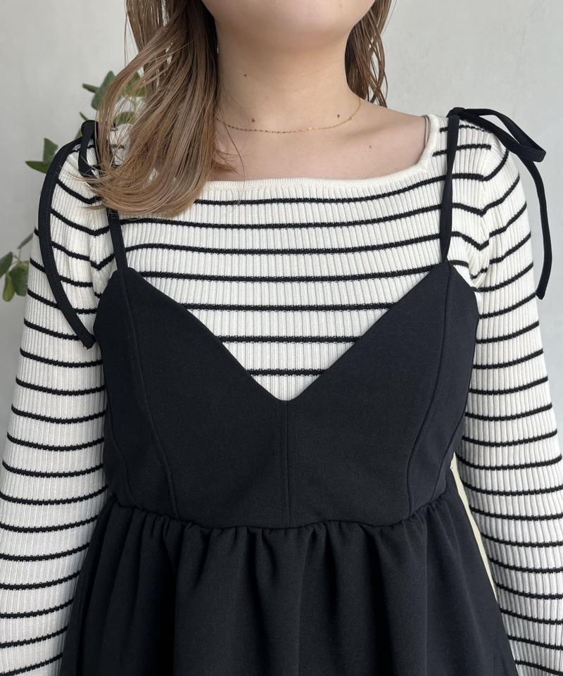【MOMO】肩リボンVネックペプラムビスチェ