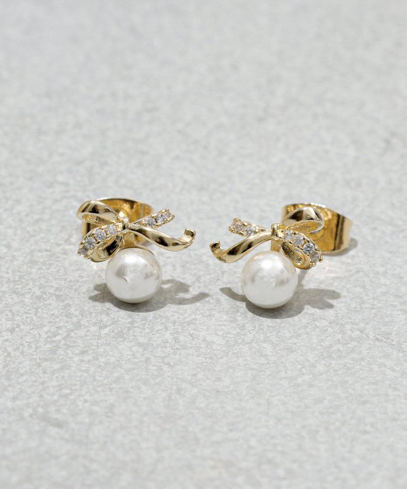 リボンパールピアス