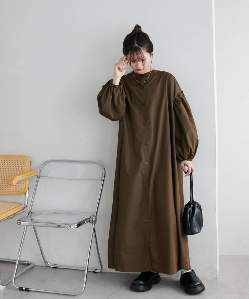 【新色追加!/WEB限定】スタンドカラー袖ボリュームワンピース