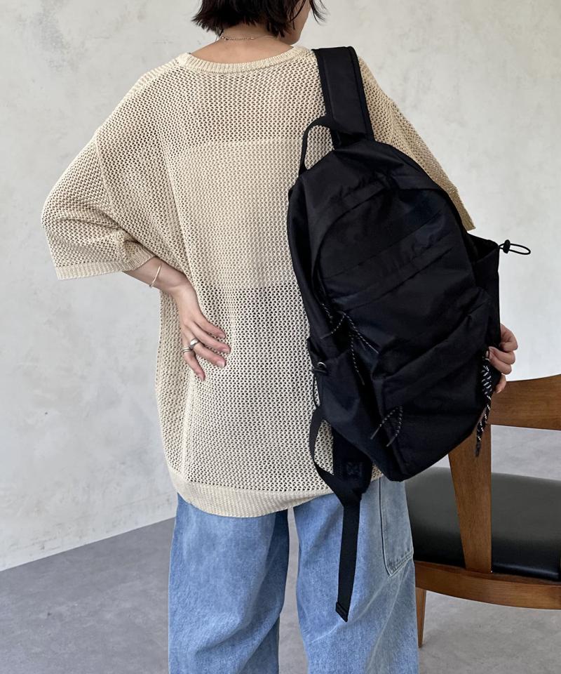 透かしボーダー半袖ニットプルオーバー