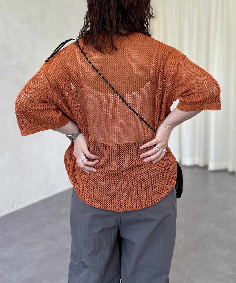 透かしボーダー半袖ニットプルオーバー