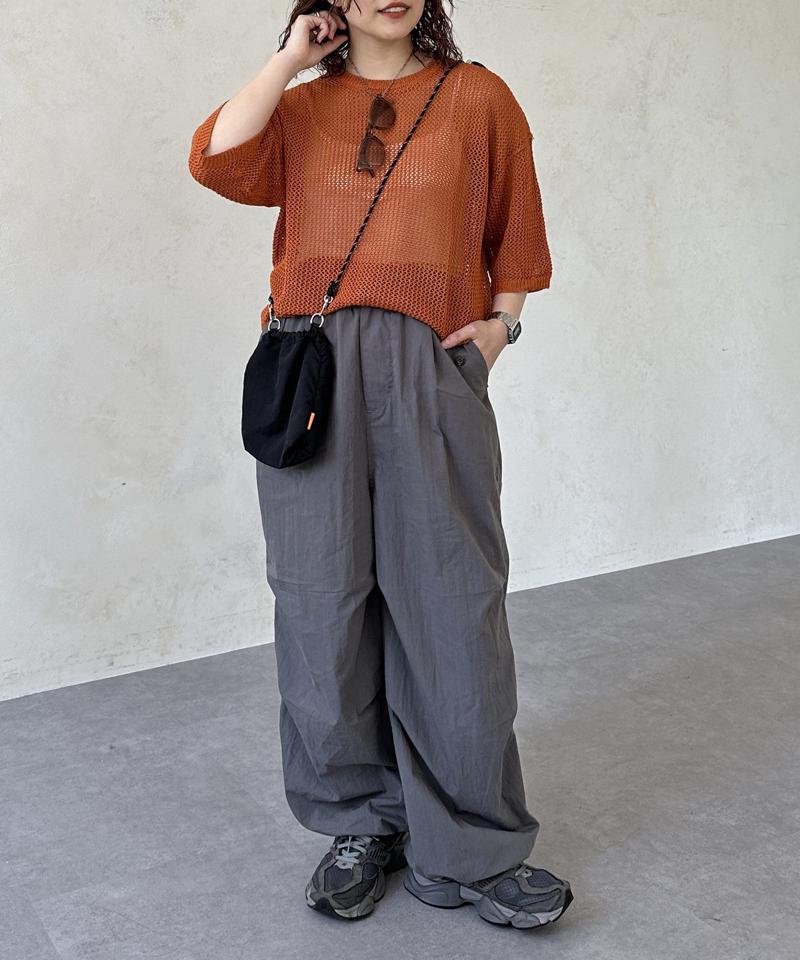透かしボーダー半袖ニットプルオーバー