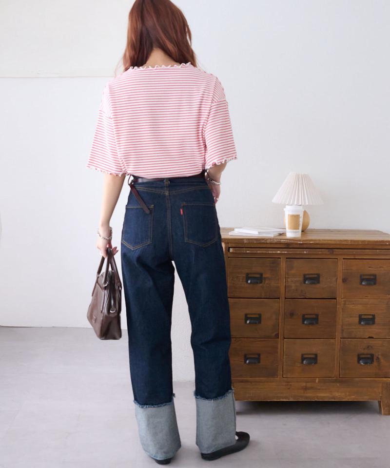 【二の腕カバーにも◎／22色展開】リブメローフレア5分袖≪WEB限定≫